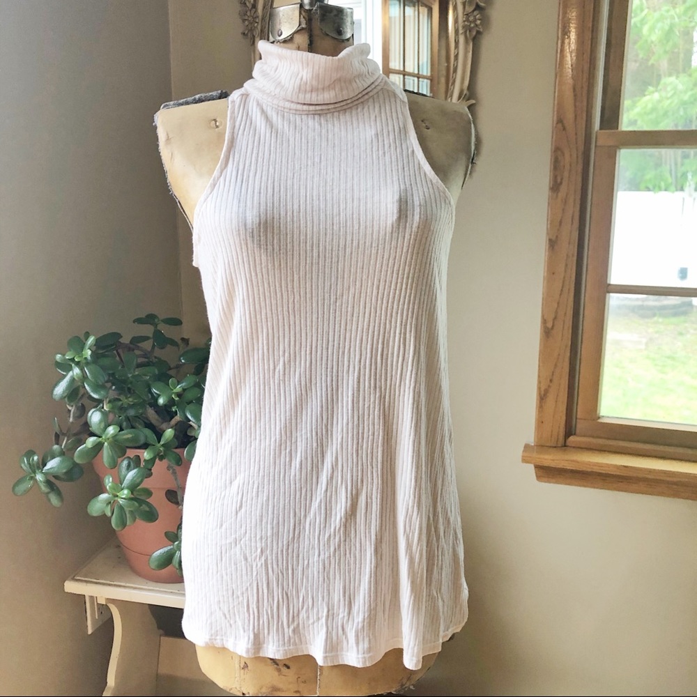 Ribbed Turtleneck Racerback Tank Top small